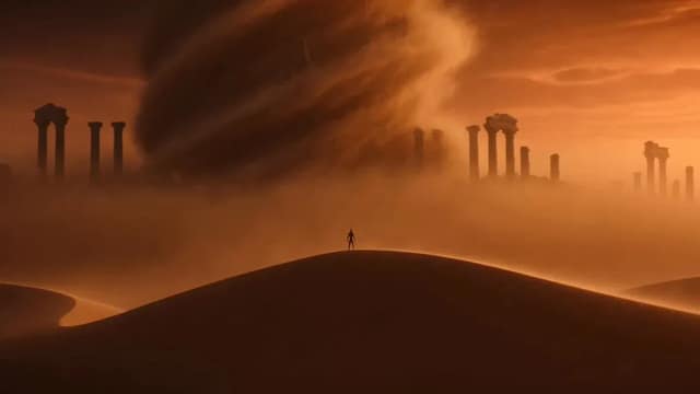 15-second ultra-cinematic elemental transformation sequence in an endless desert